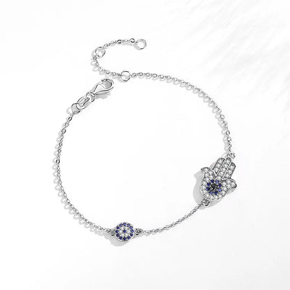 Hamsa & Evil Eye Bracelet - White Gold