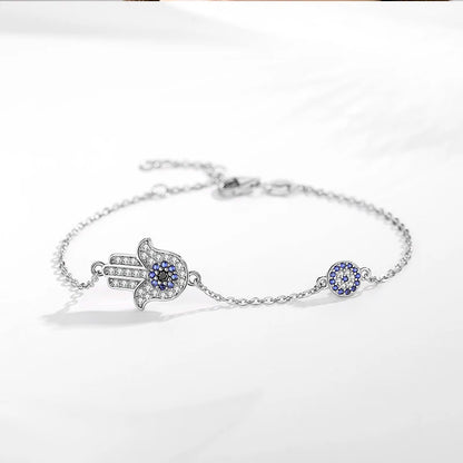 Hamsa & Evil Eye Bracelet - White Gold