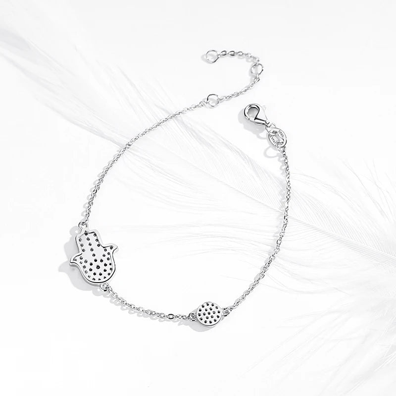 Hamsa & Evil Eye Bracelet - White Gold