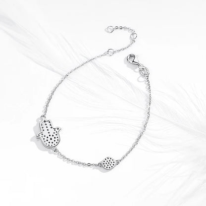 Hamsa & Evil Eye Bracelet - White Gold