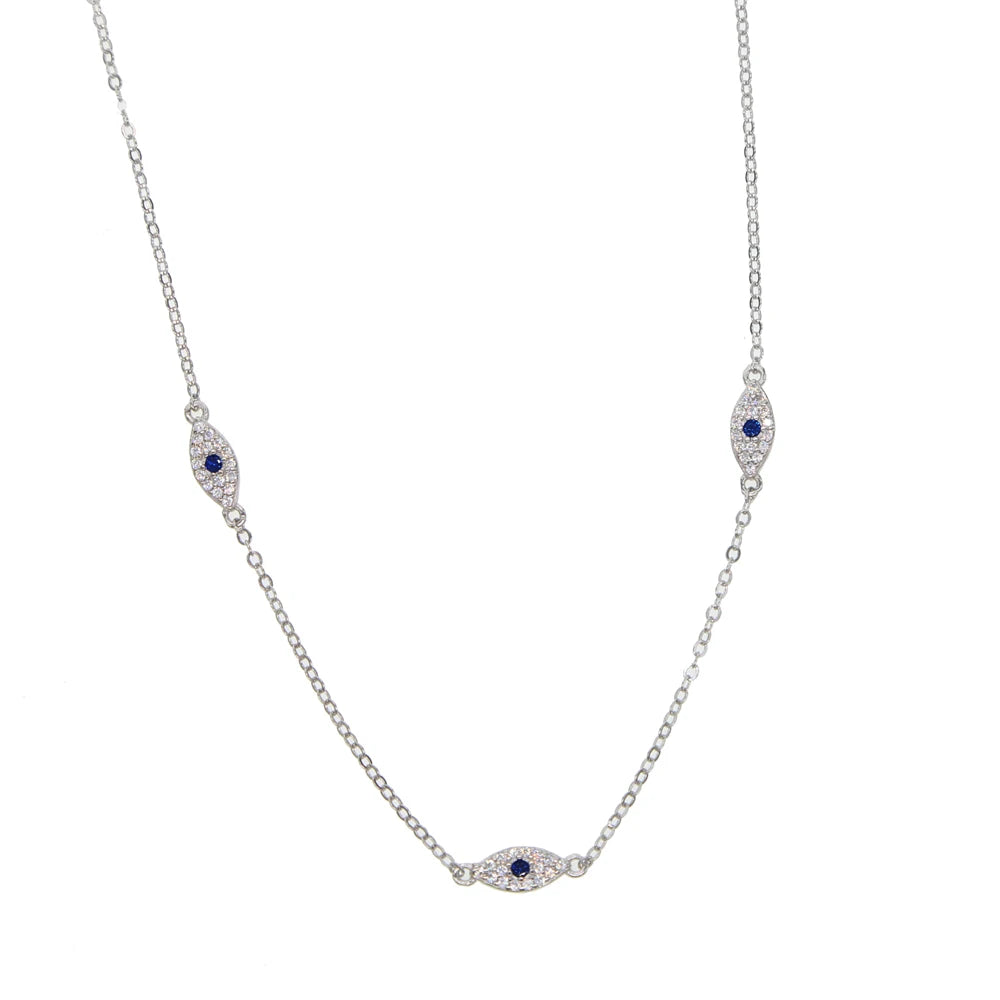 Sterling Silver Evil Eye Necklace- Platinum