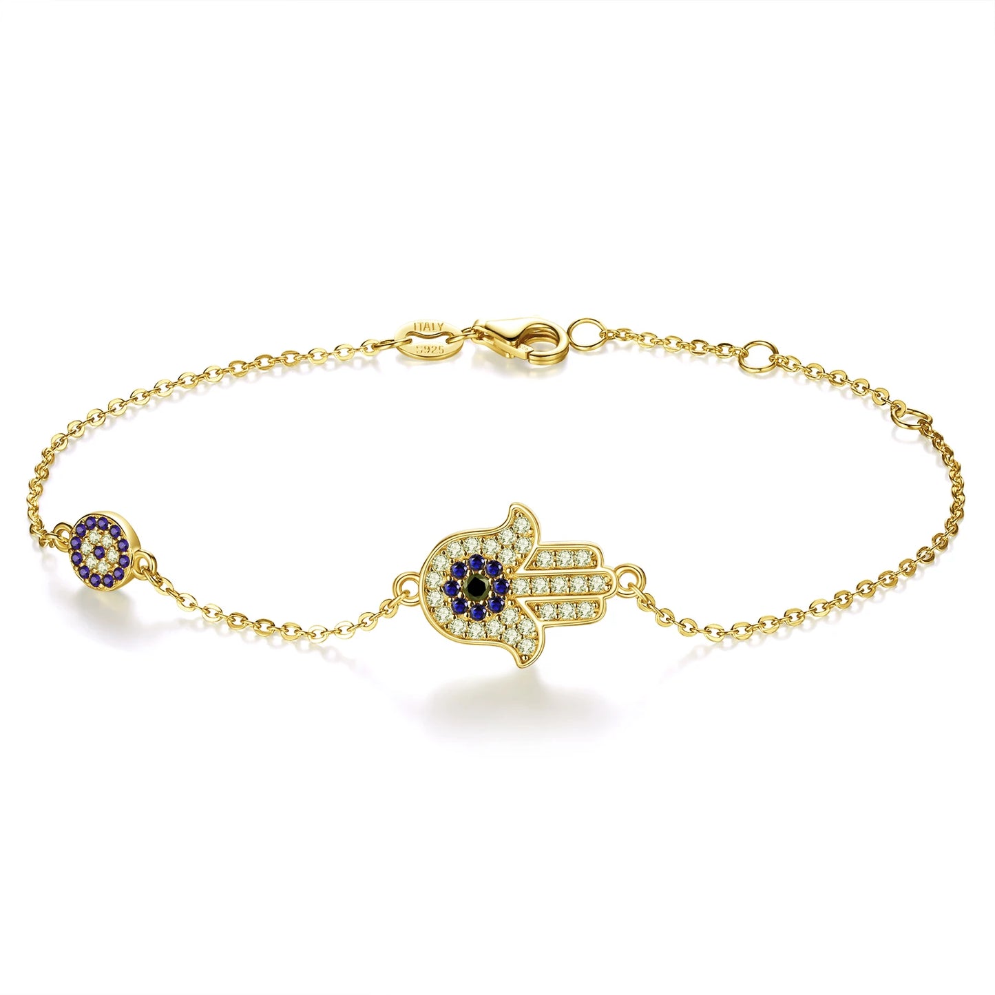 Hamsa & Evil Eye Bracelet - White Gold