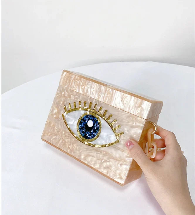 Evil Eye Acrylic Clutch Bag - White