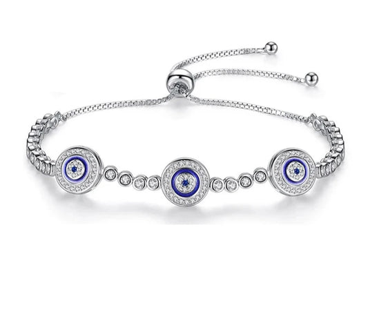 Evil Eye Crystal Bracelet- White Gold 925 Silver