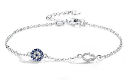 Lucky Evil Eye Hamsa Bracelet- White Gold