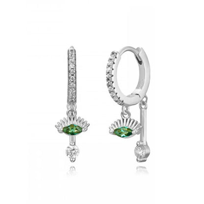 Exquisite Green Crystal Evil Eye Pendant Silver Earrings