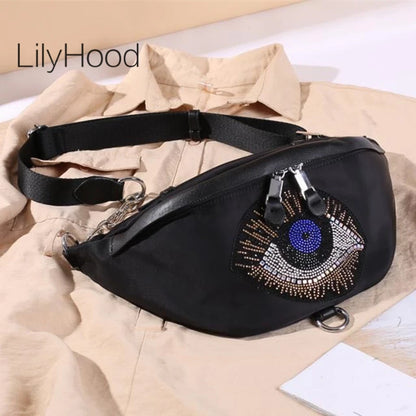 Women Evil Eye Big Capacity Banana Fanny Pack Bag 2024 Casual Stylish Vegan Leather Phone Black Sling Chest Bum Belt Pouch Bag