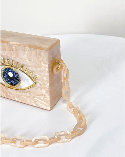 Evil Eye Acrylic Clutch Bag - White