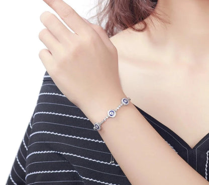 Evil Eye Crystal Bracelet- White Gold 925 Silver