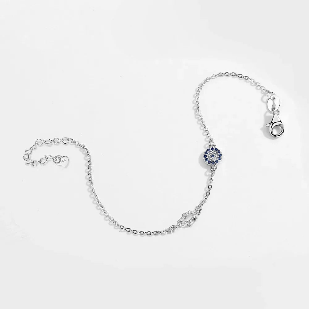 Lucky Evil Eye Hamsa Bracelet- White Gold