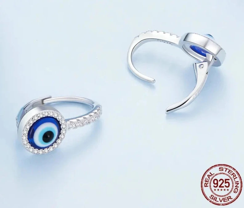 Sterling Silver Round Evil Eye Earrings