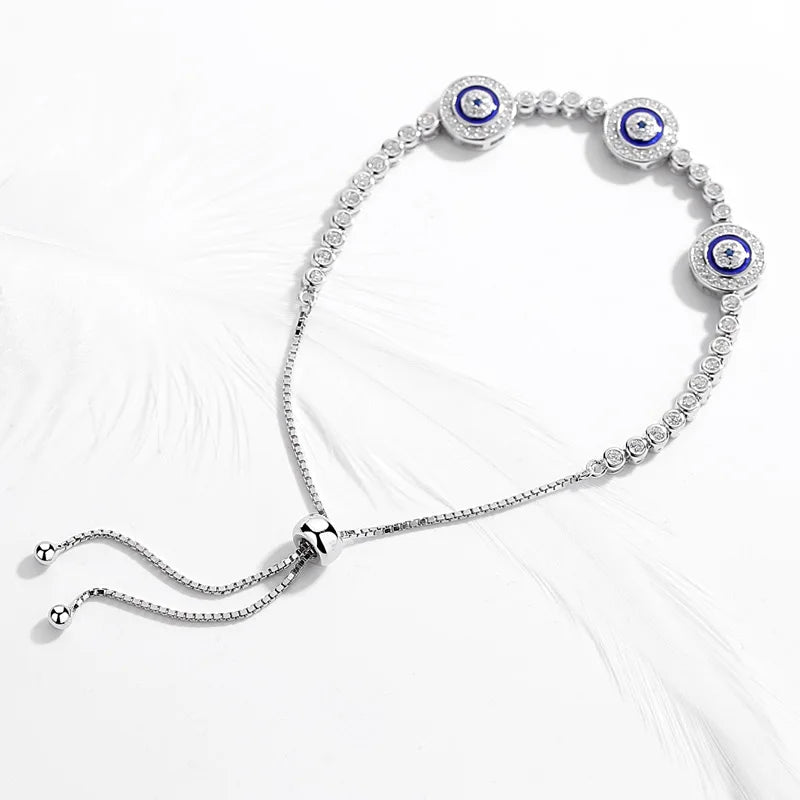 Evil Eye Crystal Bracelet- White Gold 925 Silver